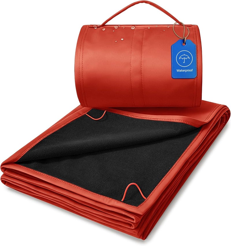 BEDELITE Large Waterproof Camping Blanket, Lightweight for Cold Weather, Foldable Fleece Stadium Blanket for Outdoor Sports, Windproof, Wearable, Machine Washable, 55" x 80",Red - Image 1
